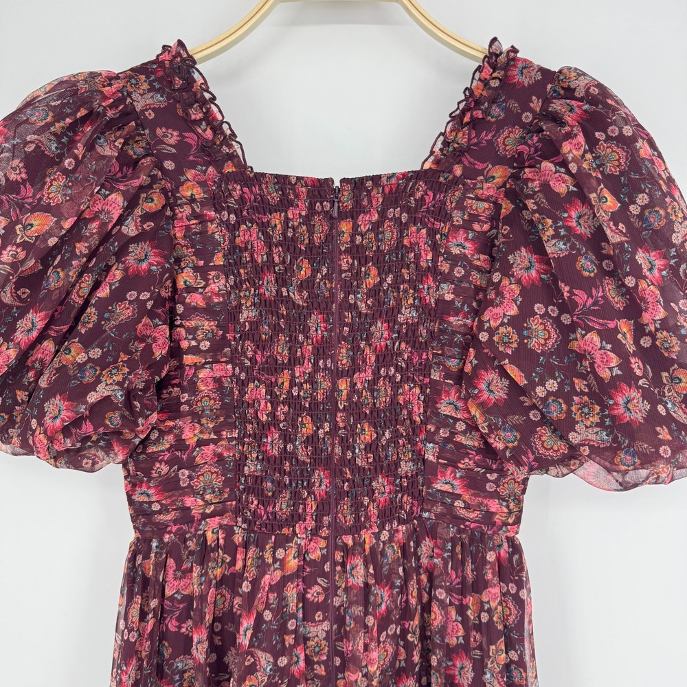 Ivy City Co Stephanie Dress Small Burgundy Floral Smocked Cottagecore Romantic - Picture 9 of 12